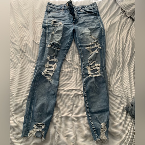 American Eagle Distressed Ripped High Rise Jegging Skinny Jeans - Picture 2 of 5